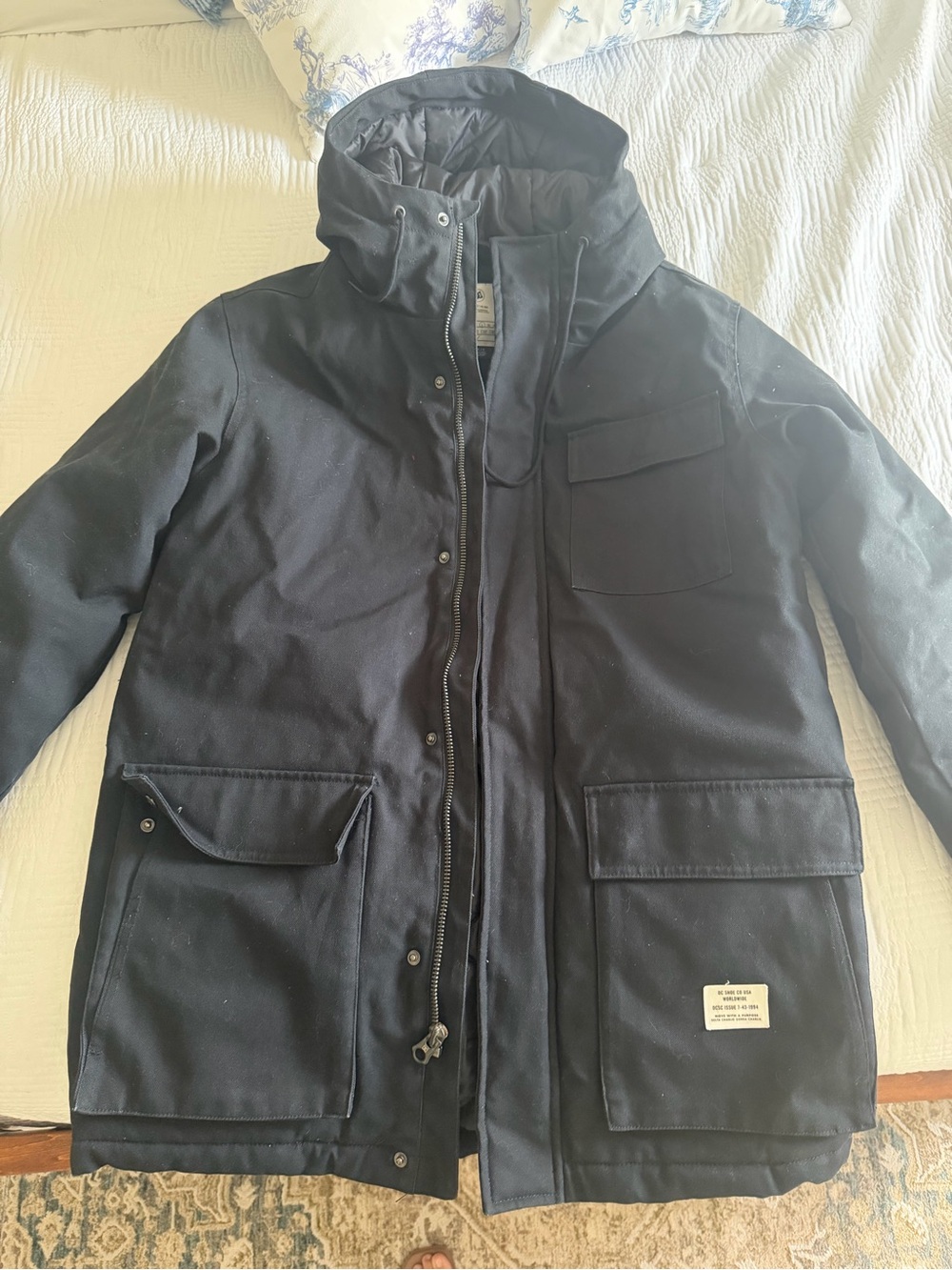 DC Shoes Canondale Men’s Parka Jacket Black Hooded Insulated Cotton Size L